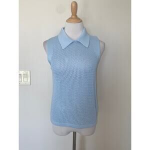 LEMME Made in Italy Sleeveless Sweater Blouse Blue Open Knit Size Small